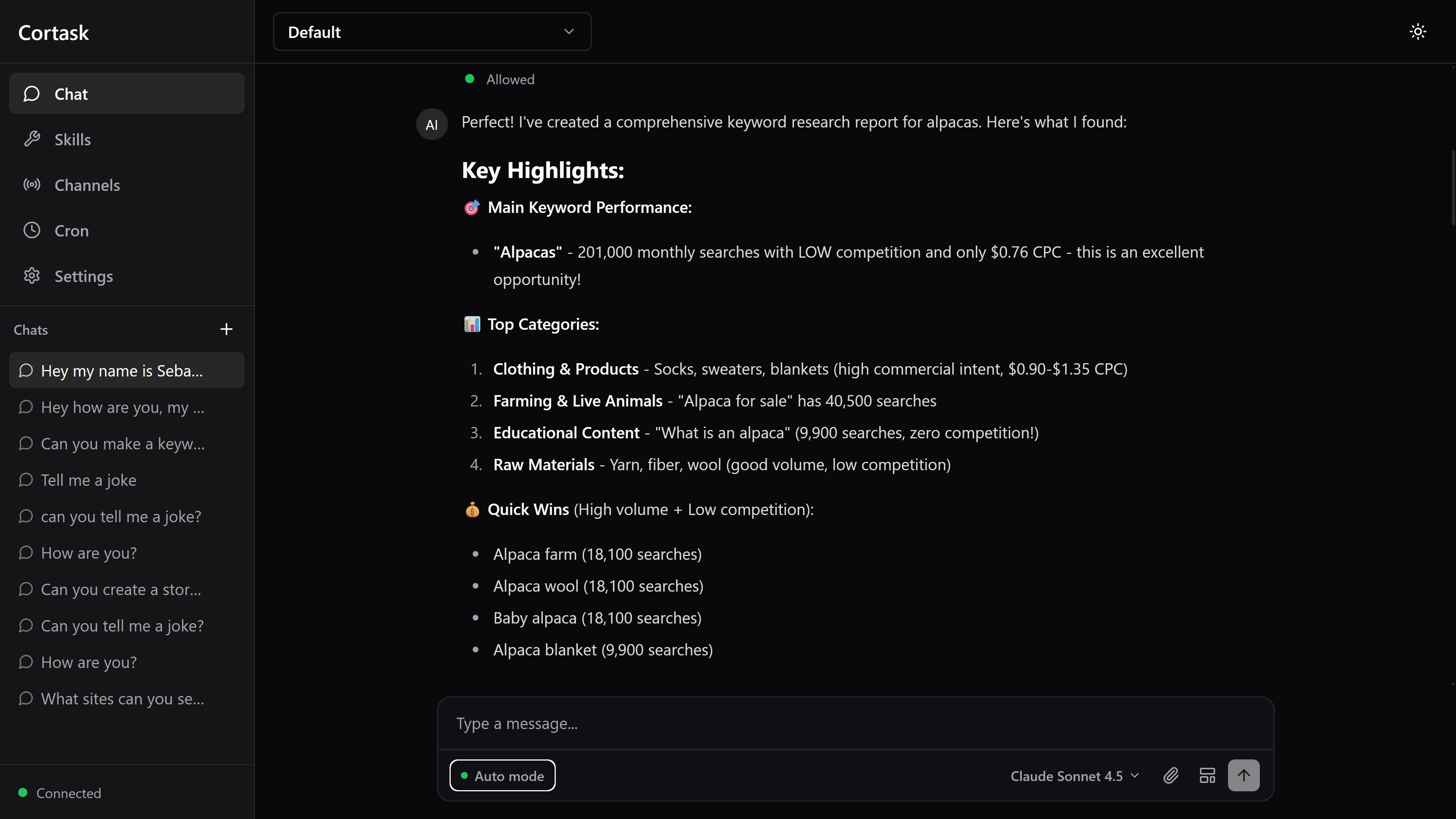 Cortask application screenshot
